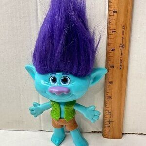 2019 Hasbro Trolls Boy Figure Purple Hair Green Vest Brown Shorts